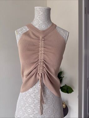 Ruched Halter Knit Tank Top - Blush
